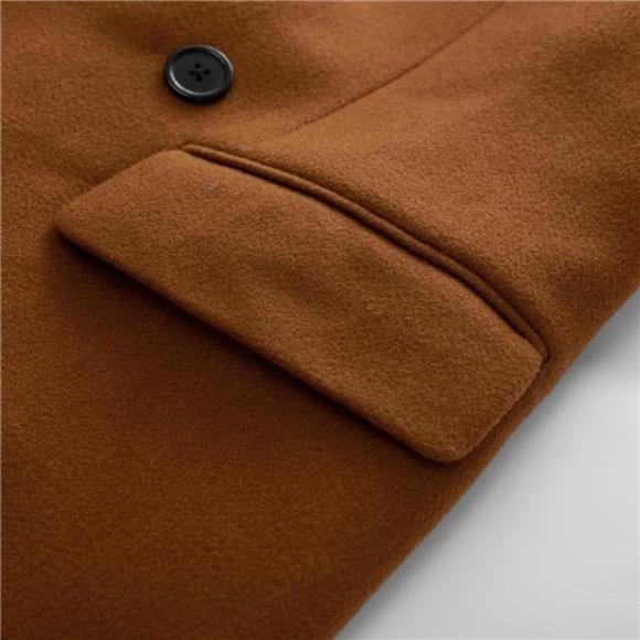 Men's Double Breasted Peacoat Wool Blend Coat Camel - Picture 4 of 6